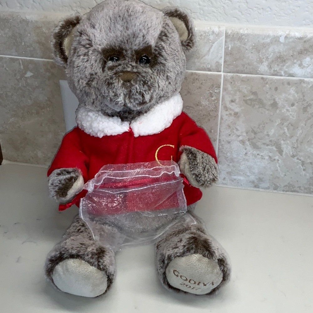 Godiva Christmas Bear 2017 Limited Edition Holiday Red Jacket and Santa Sack